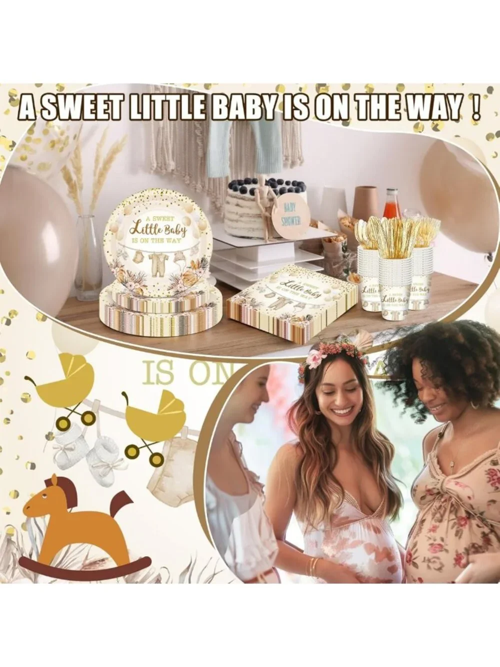 168 Pcs Boho Gold Baby Shower Decorations & Gender Reveal Tableware Set for 24